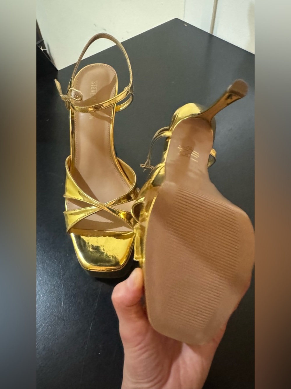 Steve Madden Gold Metallic Platform Sandals with Ankle Strap - Picture 11 of 13